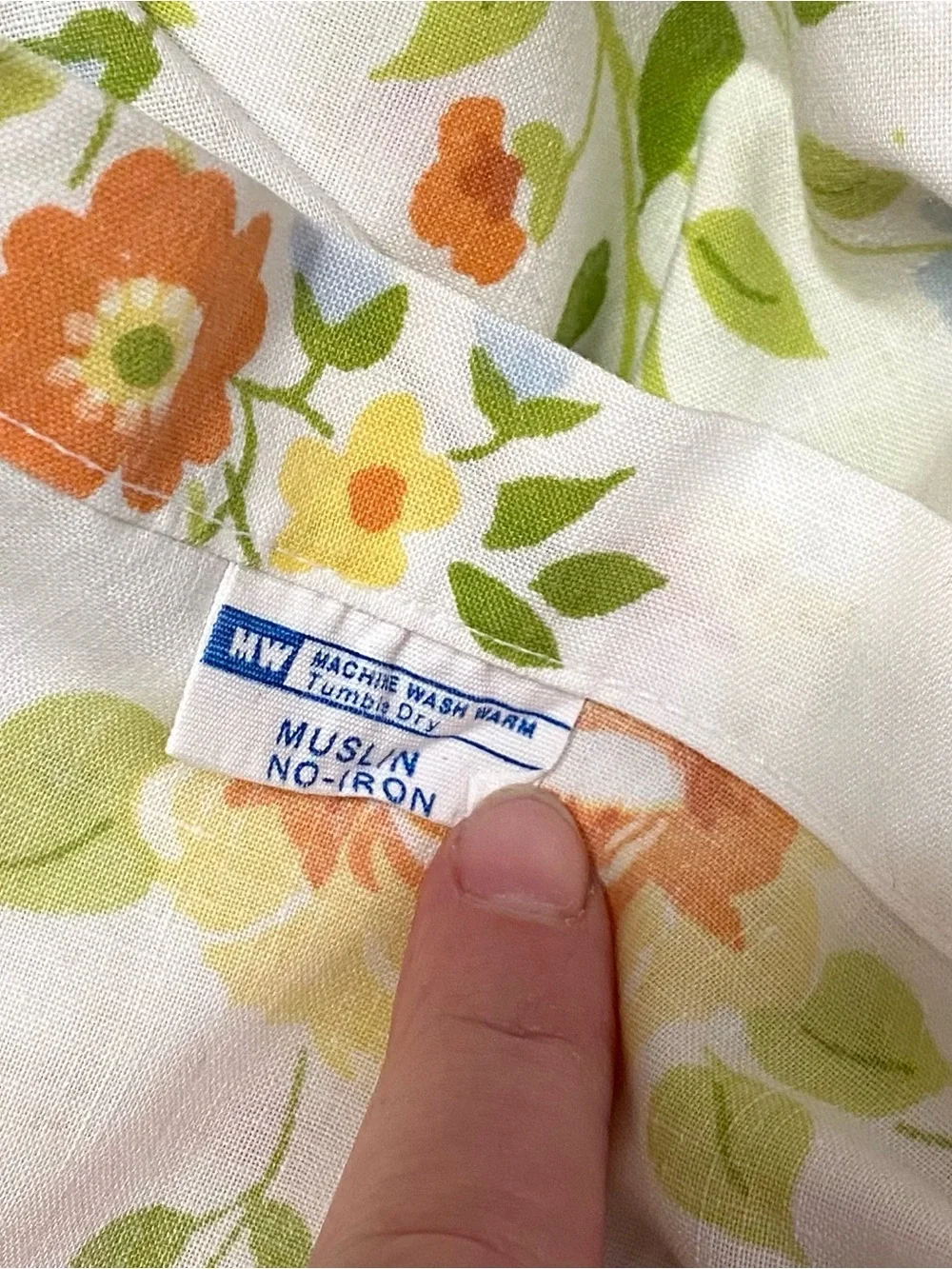 Vintage 70’s JC Penney Orange Floral Print Twin Muslin Flat Sheet